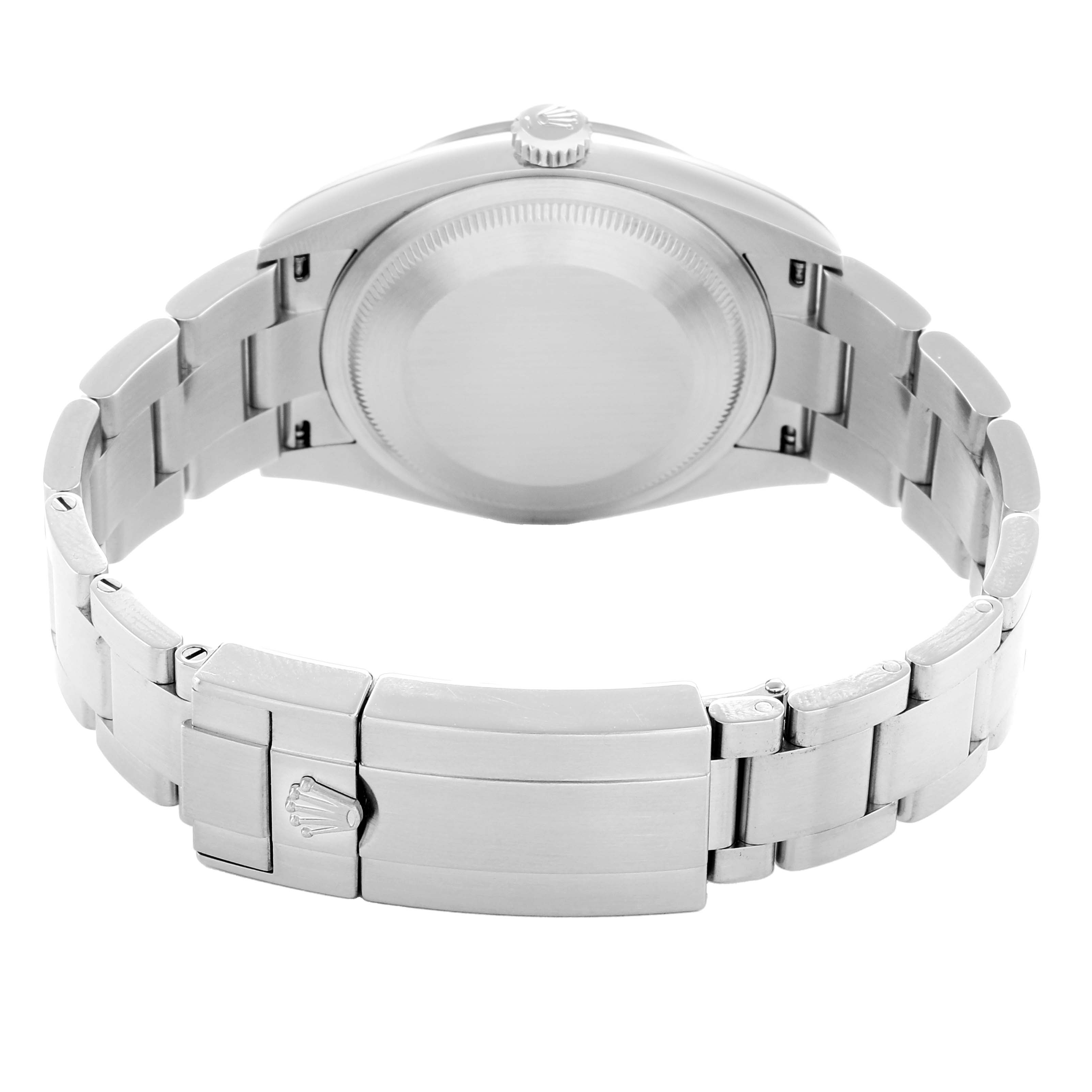 The image shows the back and bracelet clasp of the Rolex Explorer 124270 Men
s Stainless Steel Black Dial, highlighting the case back and metal links.