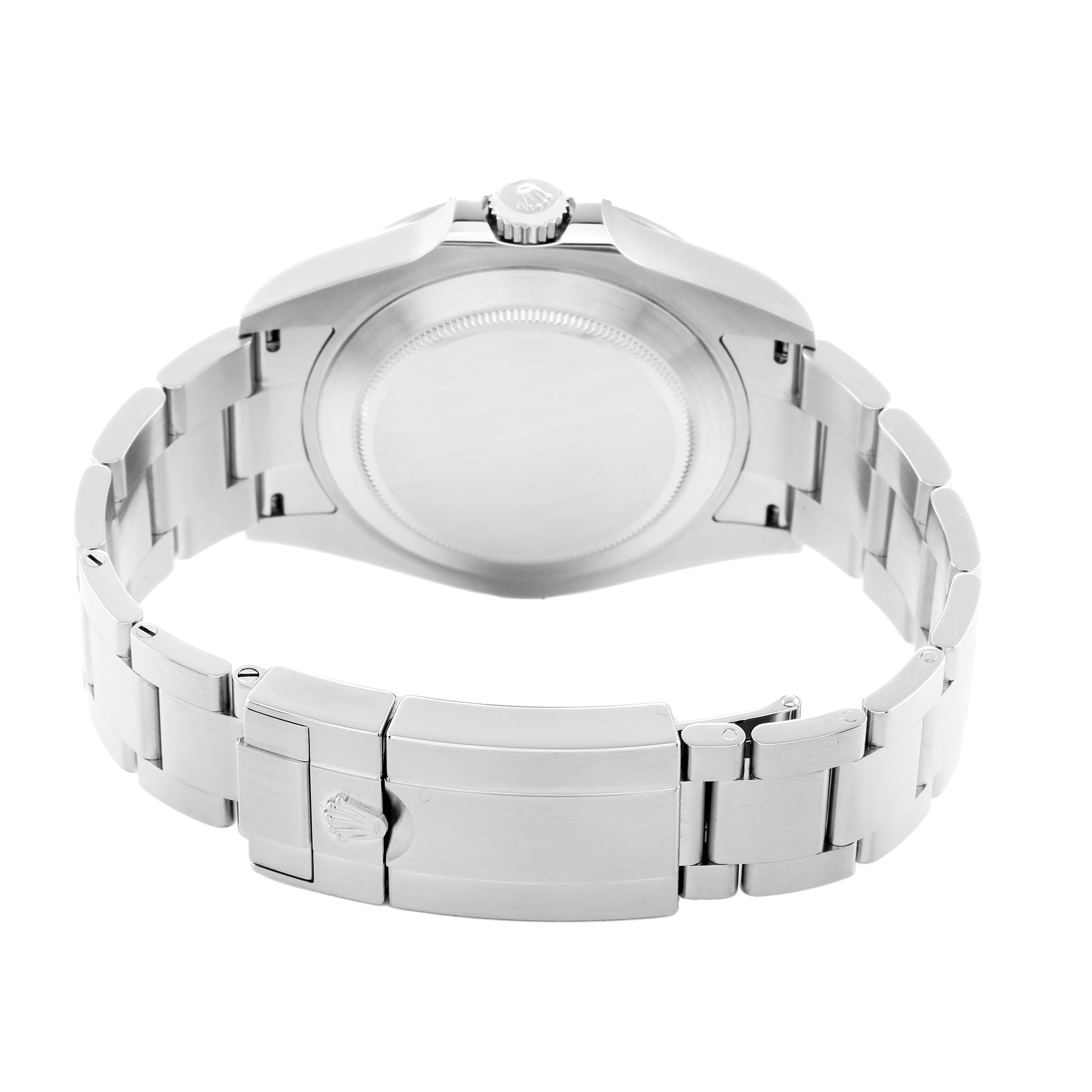 The image shows the back view of a Rolex Explorer 226570 Men
s Stainless Steel White Dial, highlighting the bracelet and clasp.