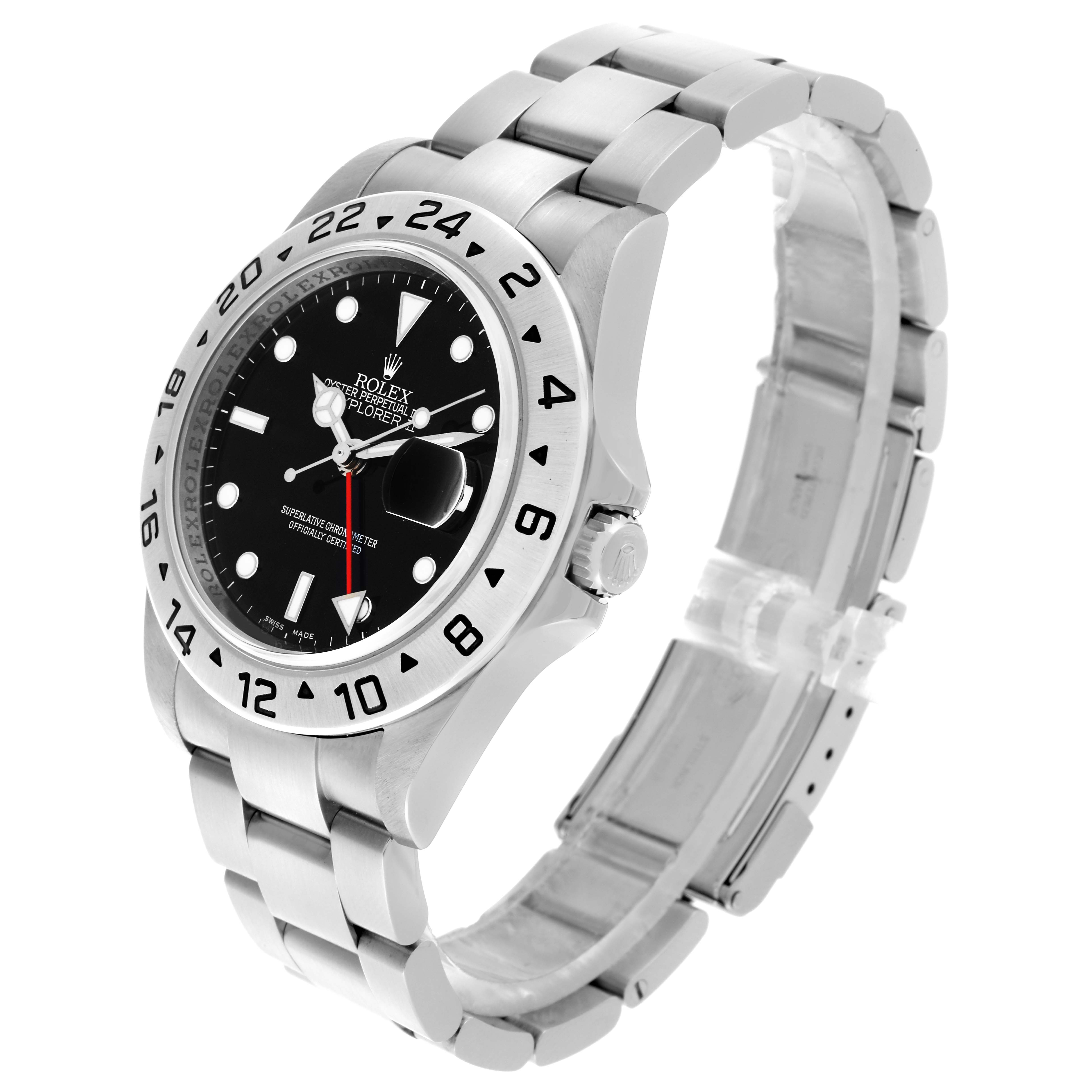 The Rolex Explorer 16570T Men's Stainless Steel Black Dial 16570T Men's Stainless Steel Black Dial watch is at a three-quarter angle, showing the dial, bezel, and part of the bracelet.
