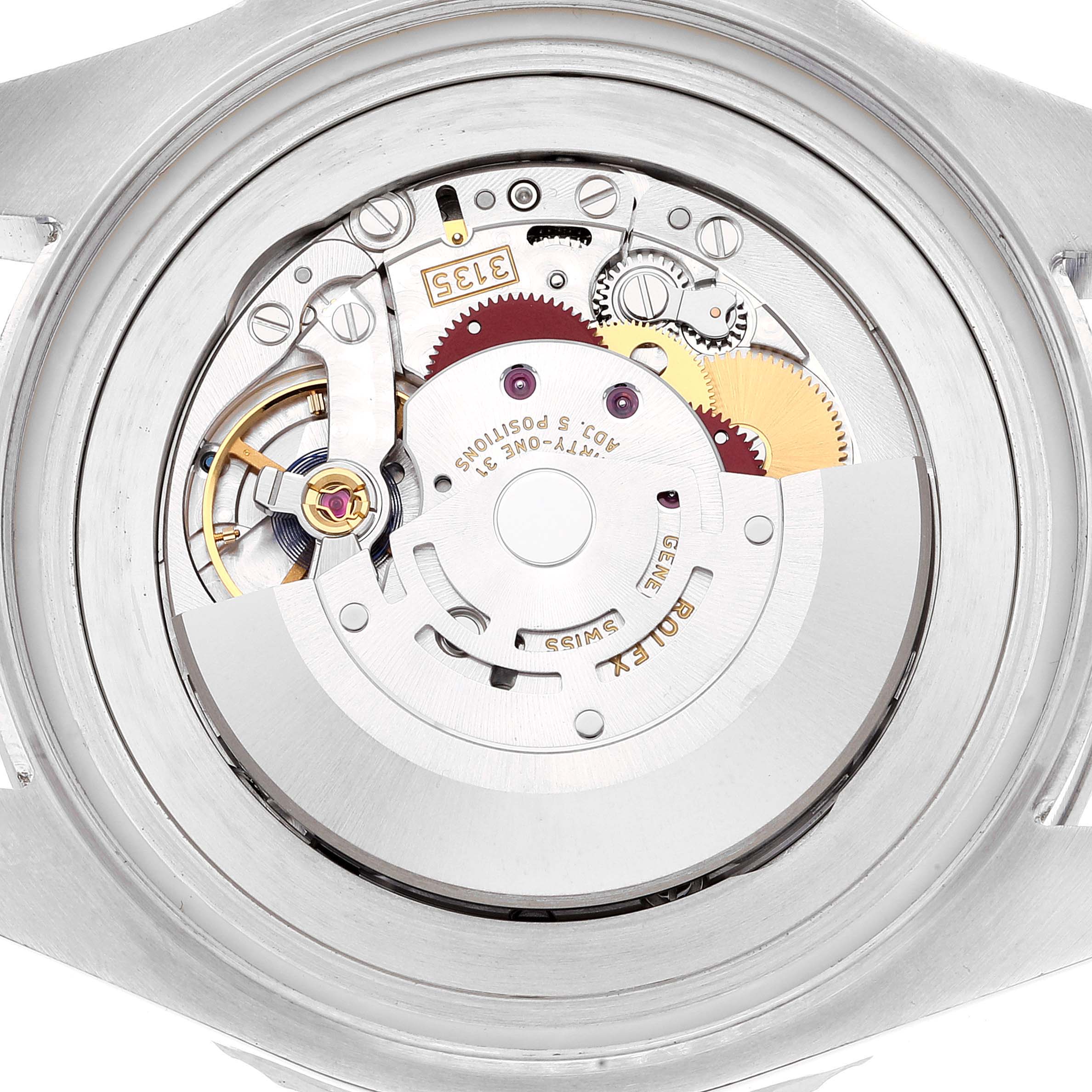 The image shows the internal mechanism and movement of a Rolex Sea-Dweller 116660 Men
s Stainless Steel Blue Dial 116660 Men
s Stainless Steel Blue Dial watch, viewed from the back.