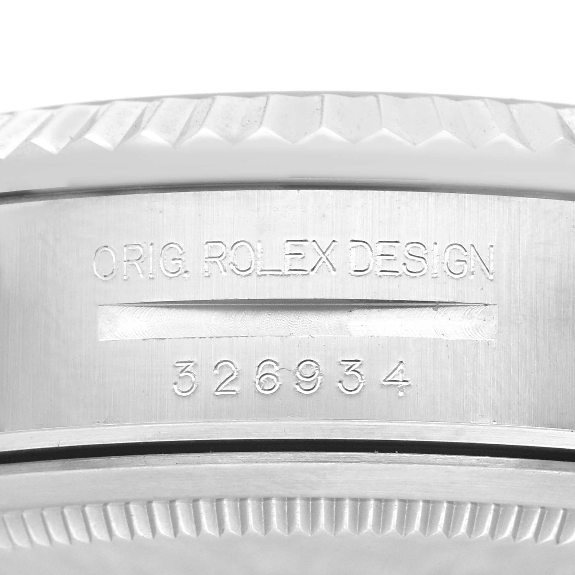 The image shows a close-up of the case side with the model number "326934" engraved on the Rolex Sky-Dweller 326934 Men's Stainless Steel Blue Dial 326934 Men's Stainless Steel Blue Dial.