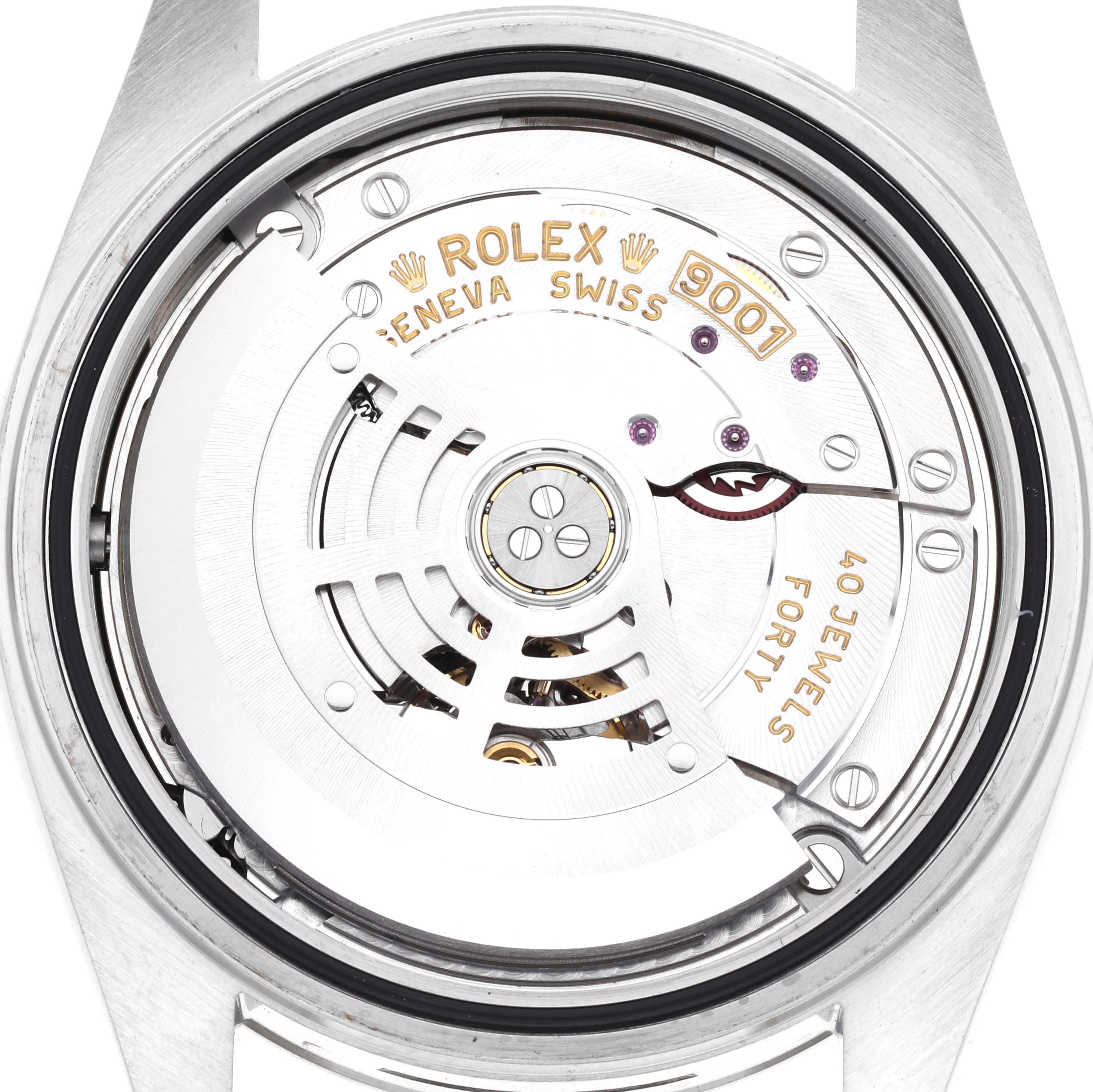 The image shows the movement of a Rolex Sky-Dweller 326934 Men's Stainless Steel Blue Dial 326934 Men's Stainless Steel Blue Dial watch, focusing on the intricate internal mechanics.