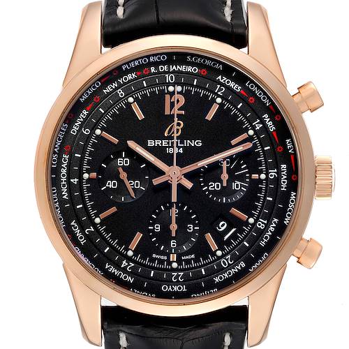 Photo of Breitling Transocean Black Dial Rose Gold Mens Watch RB0510 Box Papers