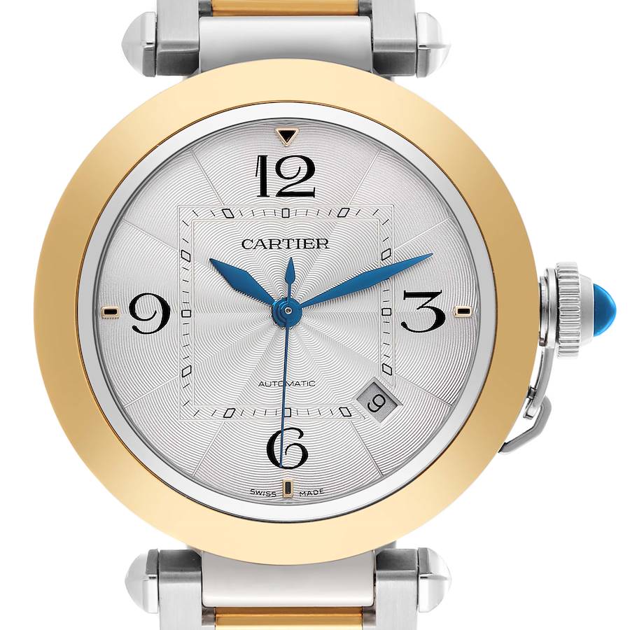 Cartier Pasha 41 Silver Dial Steel Yellow Gold Mens Watch WSPA0009 Box Card SwissWatchExpo