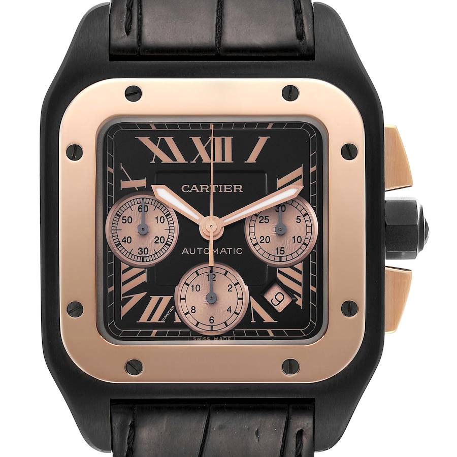 Cartier Santos 100 XL Carbon Rose Gold Chronograph Mens Watch W2020004 SwissWatchExpo
