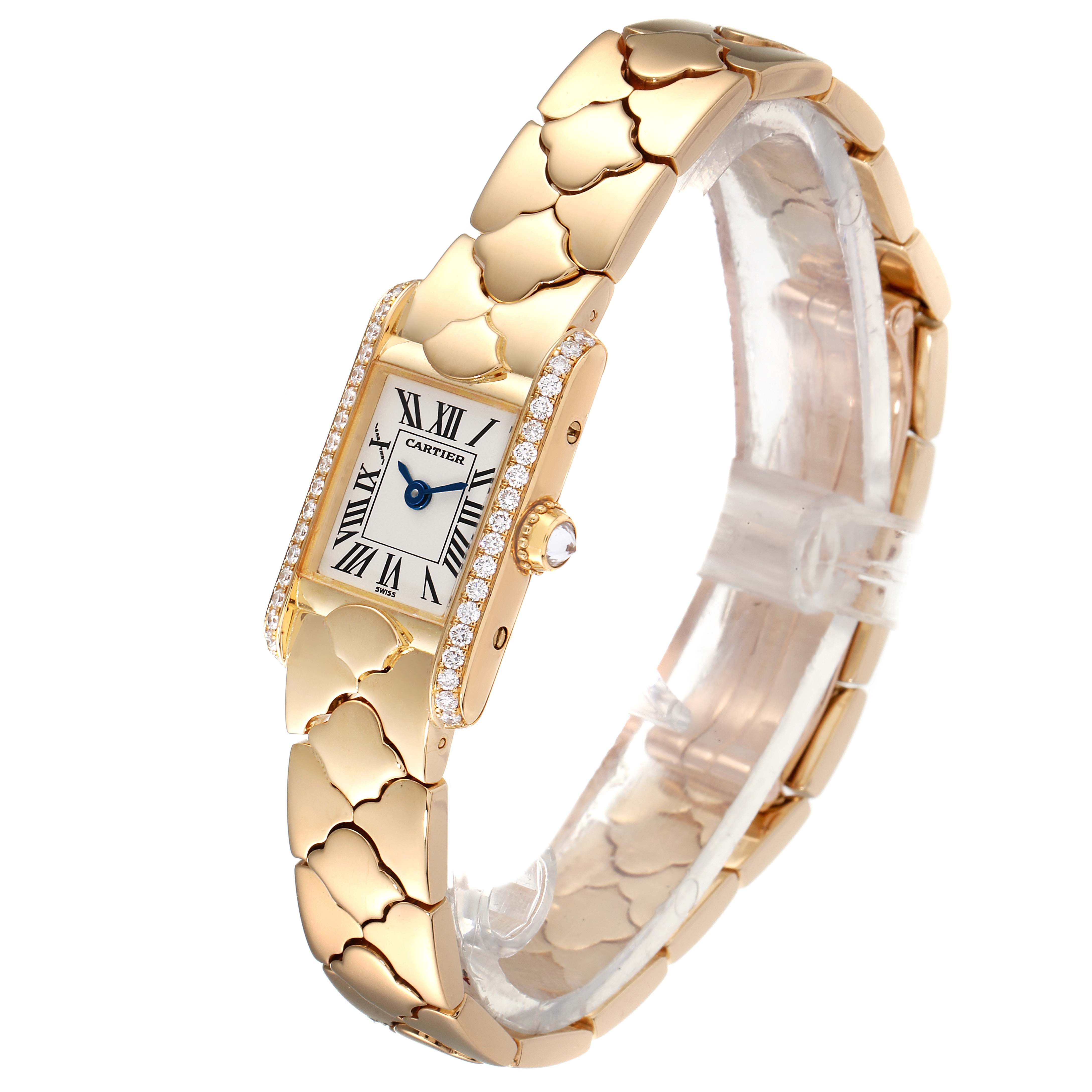The image shows a Cartier Tank Classic 1361 Women's Yellow Gold Silver Dial 1361 Women's Yellow Gold Silver Dial watch at a slight angle, highlighting its face, bezel, and bracelet.