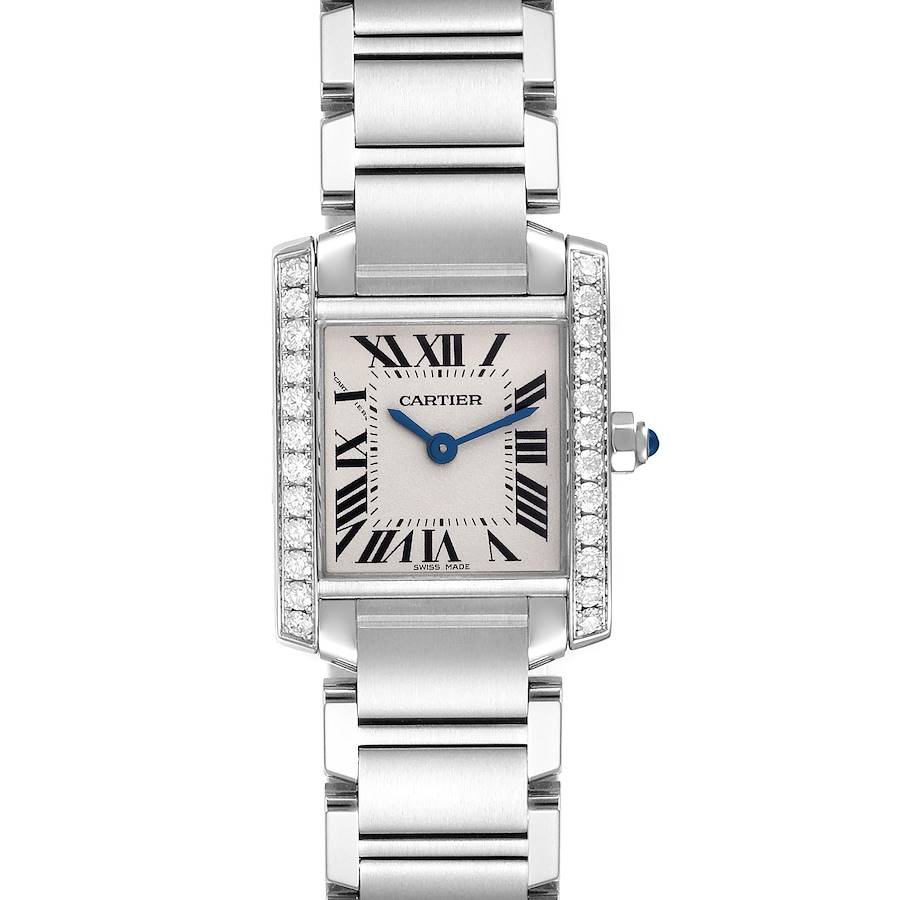 Cartier Tank Francaise Small Steel Diamond Bezel Ladies Watch W4TA0008 Box Card SwissWatchExpo