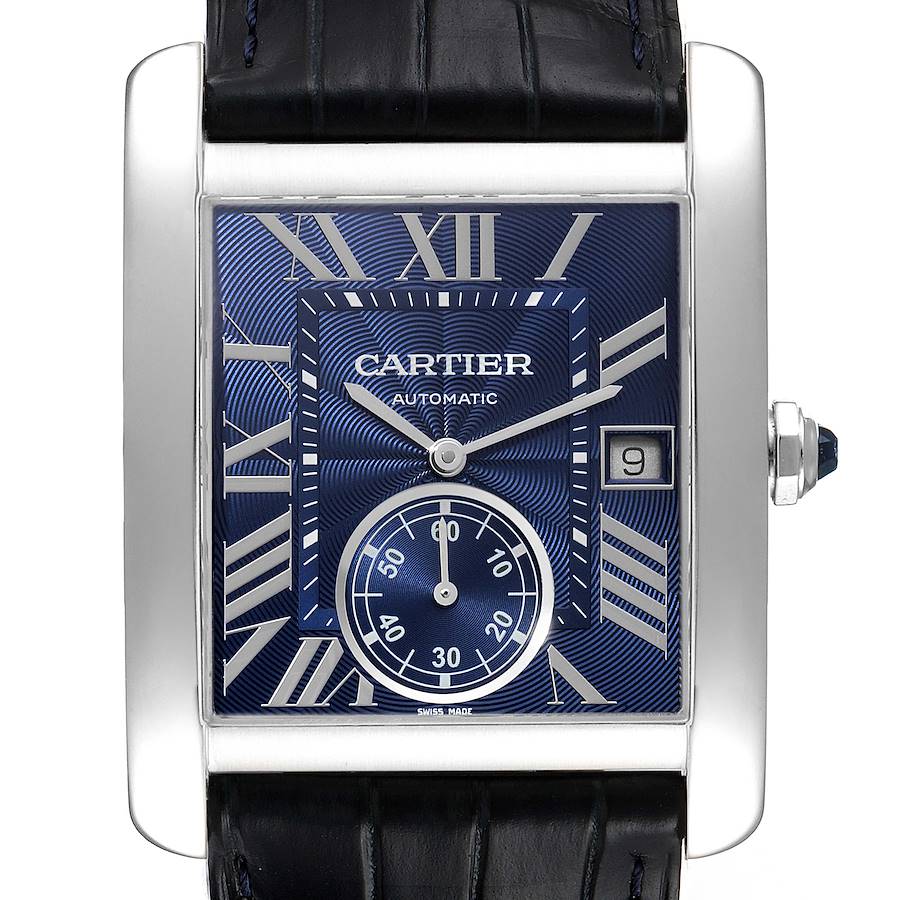 Cartier Tank MC Blue Dial Automatic Steel Mens Watch WSTA0010 Unworn SwissWatchExpo