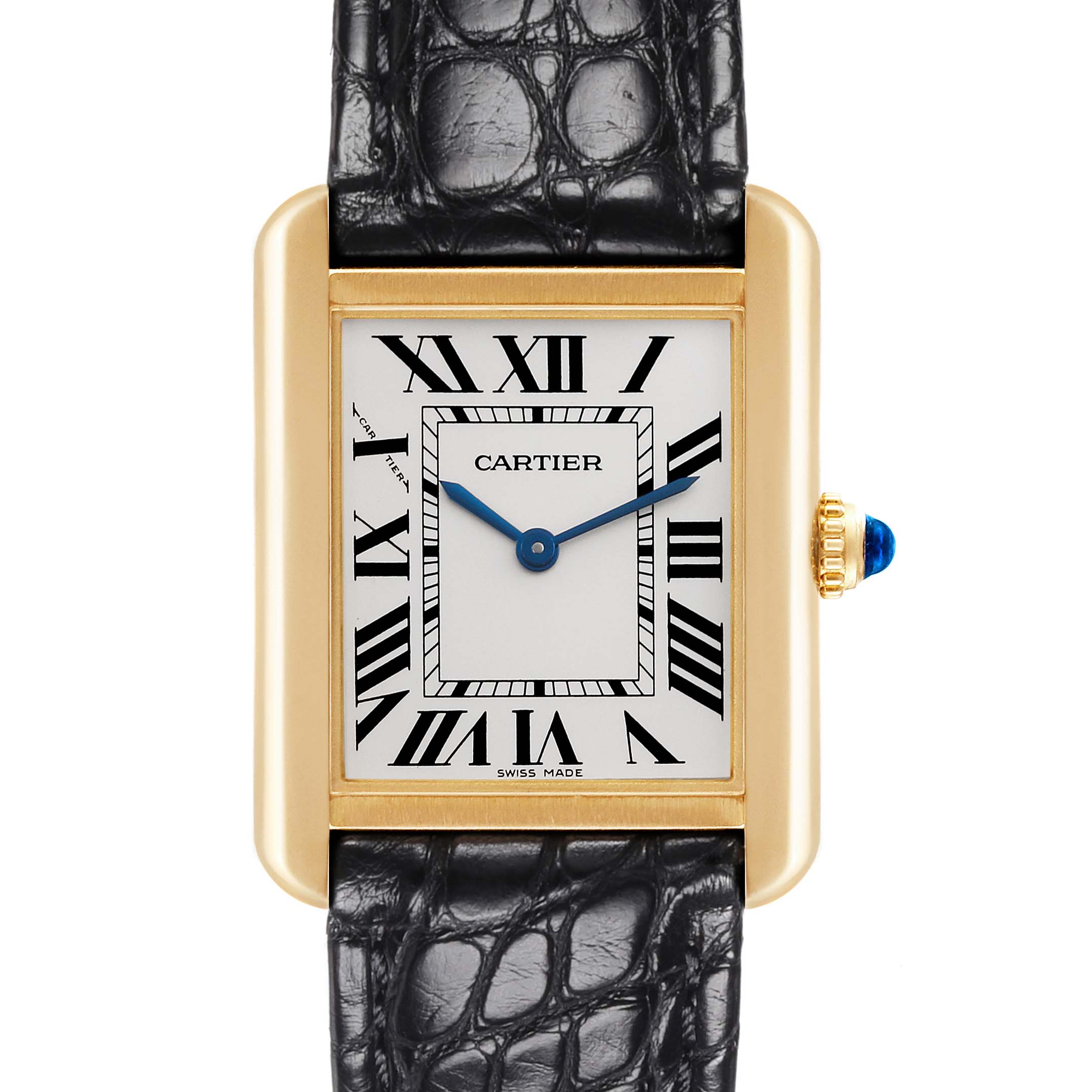 The image shows a front view of the Cartier Tank Solo W5200002 Women's Steel and Gold (two tone) Silver Dial W5200002 Women's Steel and Gold (two tone) Silver Dial watch, highlighting its dial, case, and strap.