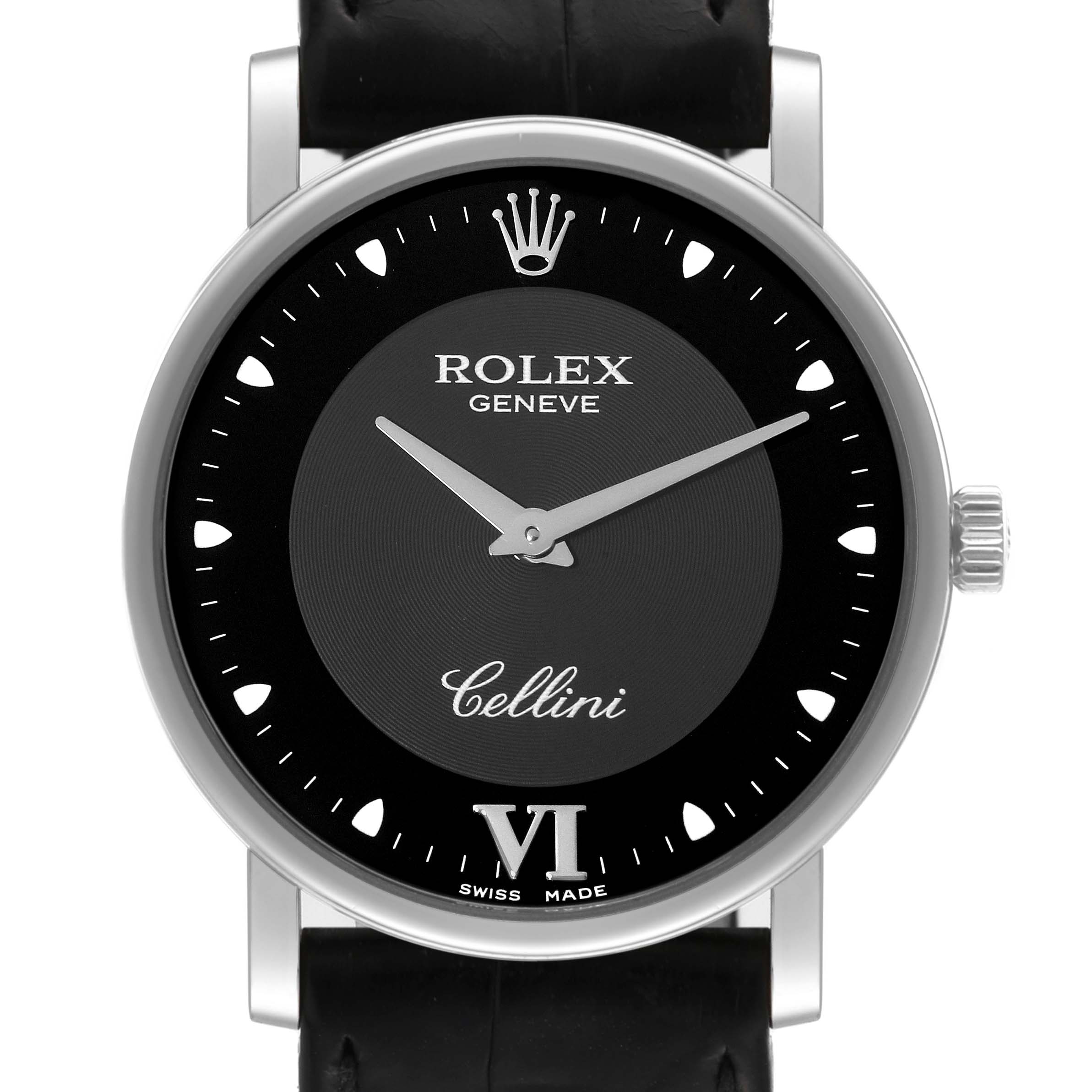 Rolex Cellini Classic 32mm White Gold Black Dial Mens Watch 5115