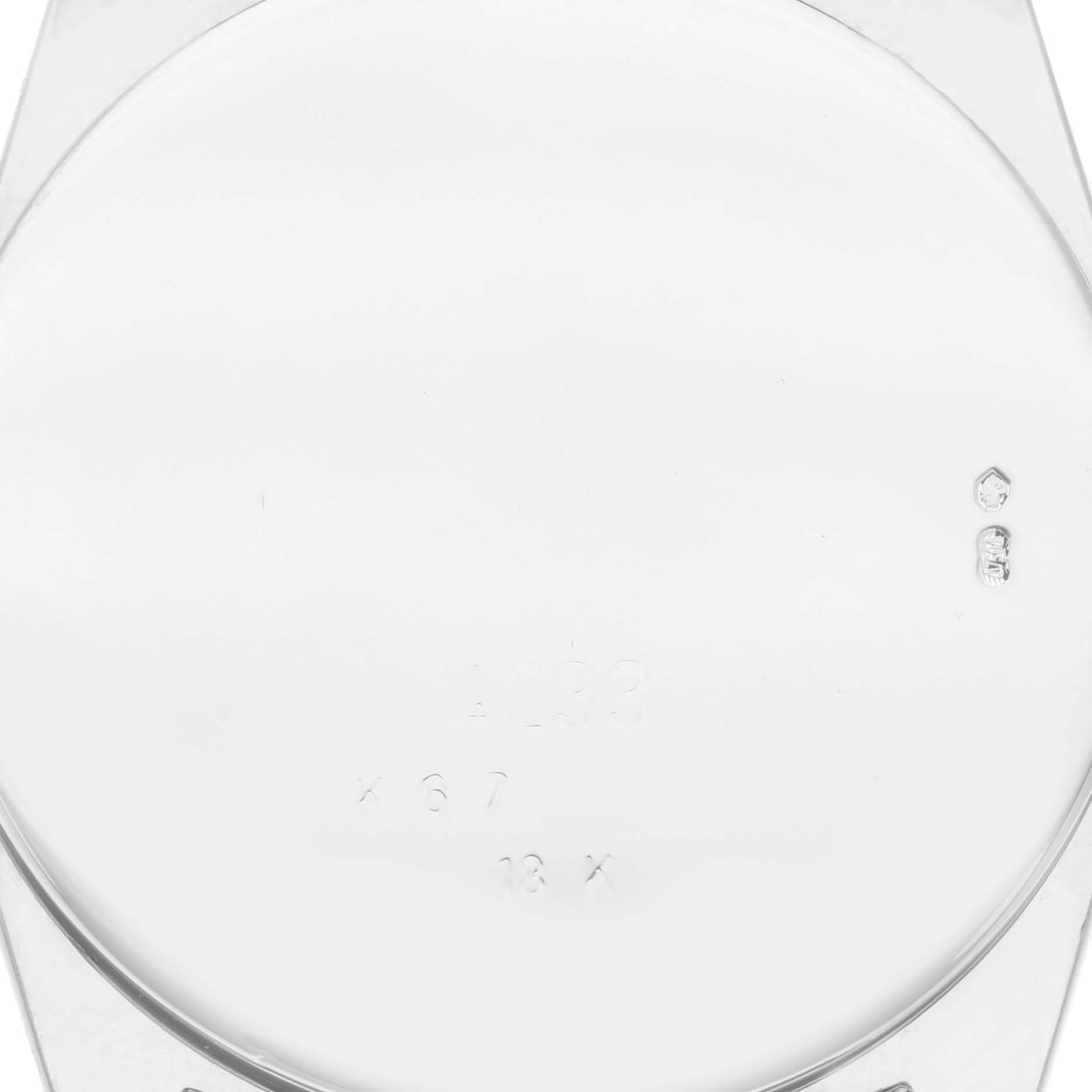 The image shows the back case of the Rolex Cellini 4233 Men's White Gold White Dial 4233 Men's White Gold White Dial watch with visible engravings.