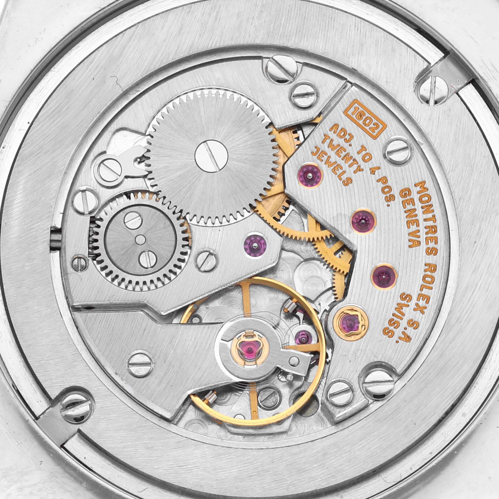 The image shows the back view of a Rolex Cellini 4233 Men's White Gold White Dial 4233 Men's White Gold White Dial watch, highlighting its mechanical movement components.