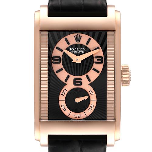 Photo of Rolex Cellini Prince 18K Rose Gold Black Dial Mens Watch 5442 Box Card