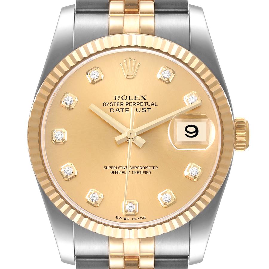 Rolex Datejust Steel Yellow Gold Diamond Mens Watch 116233 SwissWatchExpo