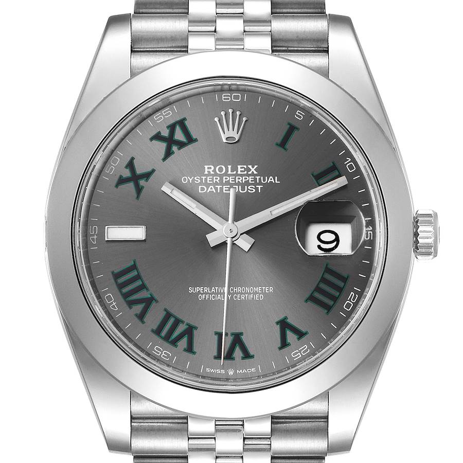 Rolex Datejust 41 Wimbledon Dial Green Numerals Steel Mens Watch 126300 Unworn SwissWatchExpo