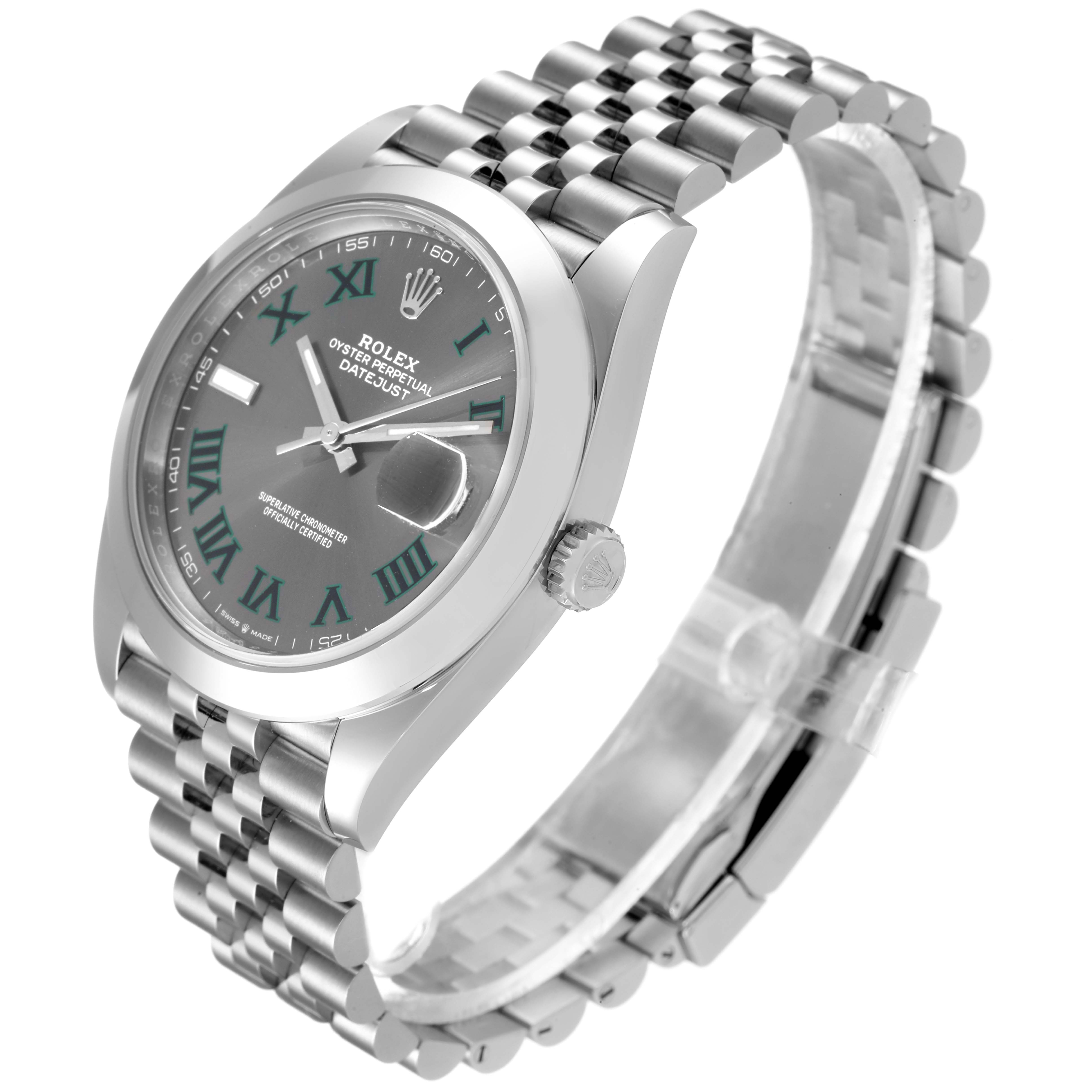 The Rolex Datejust 41 126300 Men
s Stainless Steel Grey Dial 126300 Men
s Stainless Steel Grey Dial is shown at a three-quarter angle, highlighting the face, bezel, crown, and Jubilee bracelet.