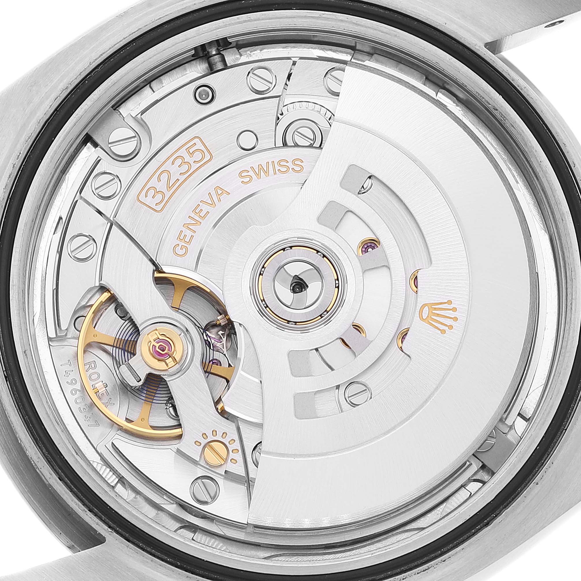 This image shows a close-up of the movement mechanism of the Rolex Datejust 41 126300 Men's Stainless Steel Silver Dial 126300 Men's Stainless Steel Silver Dial watch.