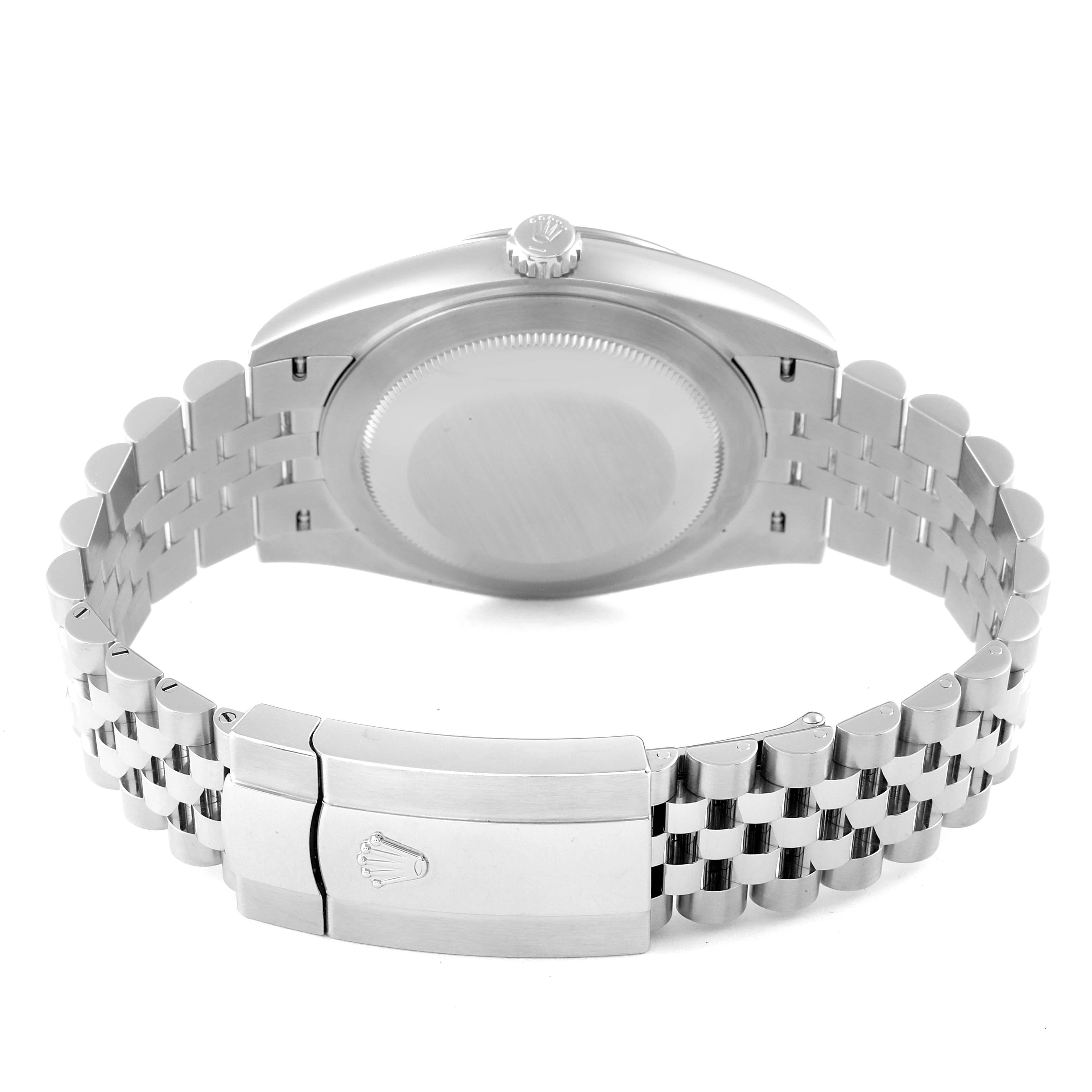 This image shows the back case and stainless steel bracelet of the Rolex Datejust 41 126334 Men
s Stainless Steel Blue Dial 126334 Men
s Stainless Steel Blue Dial model.