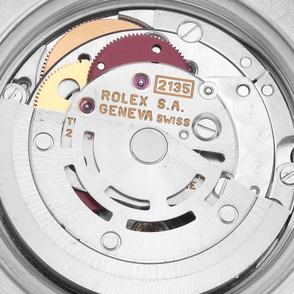 The image shows a close-up view of the Rolex Datejust 69173 Women's Steel and Gold (two tone) White Dial 69173 Women's Steel and Gold (two tone) White Dial's movement, highlighting gears and components.