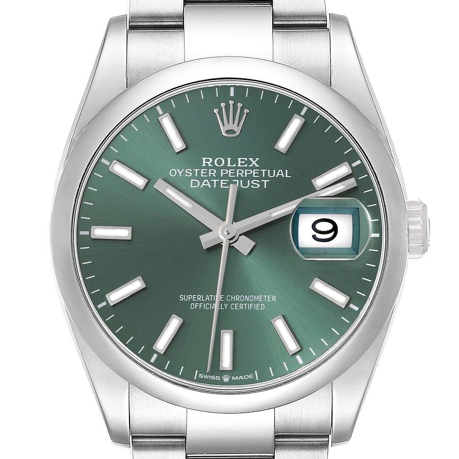 Rolex Datejust Mint Green Dial Domed Bezel Steel Mens Watch 126200 Box Card SwissWatchExpo