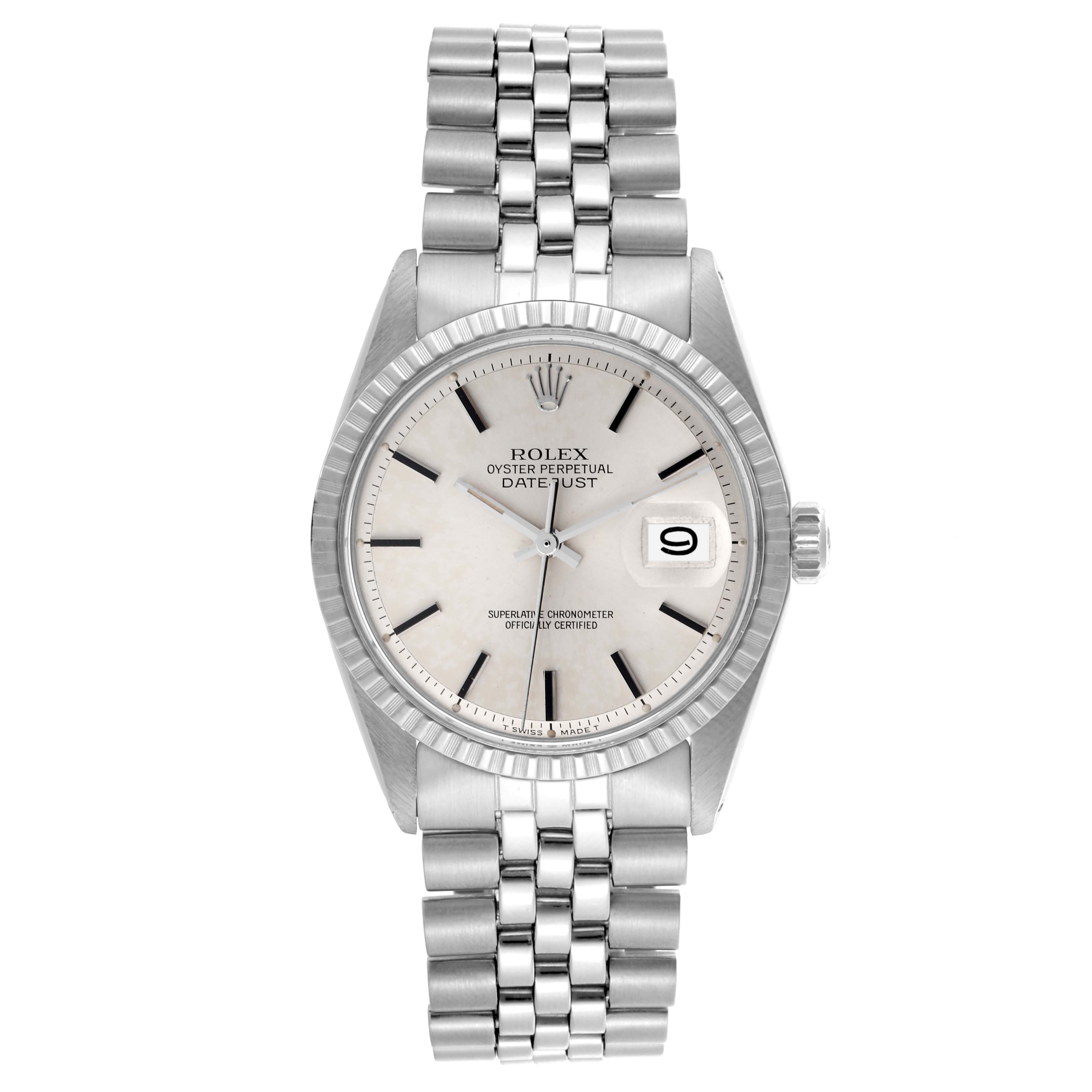 The Rolex Vintage Collection 1603 Men's Stainless Steel Silver Dial 1603 Men's Stainless Steel Silver Dial watch is shown from the front, displaying the face, bezel, crown, and bracelet.