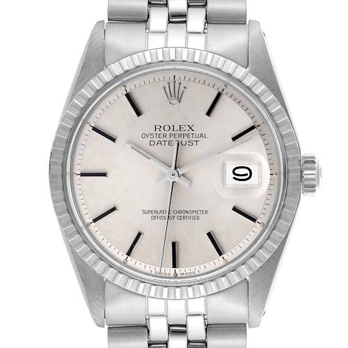 The Rolex Vintage Collection watch is shown from the front, displaying the dial, hands, date window, bezel, and bracelet.