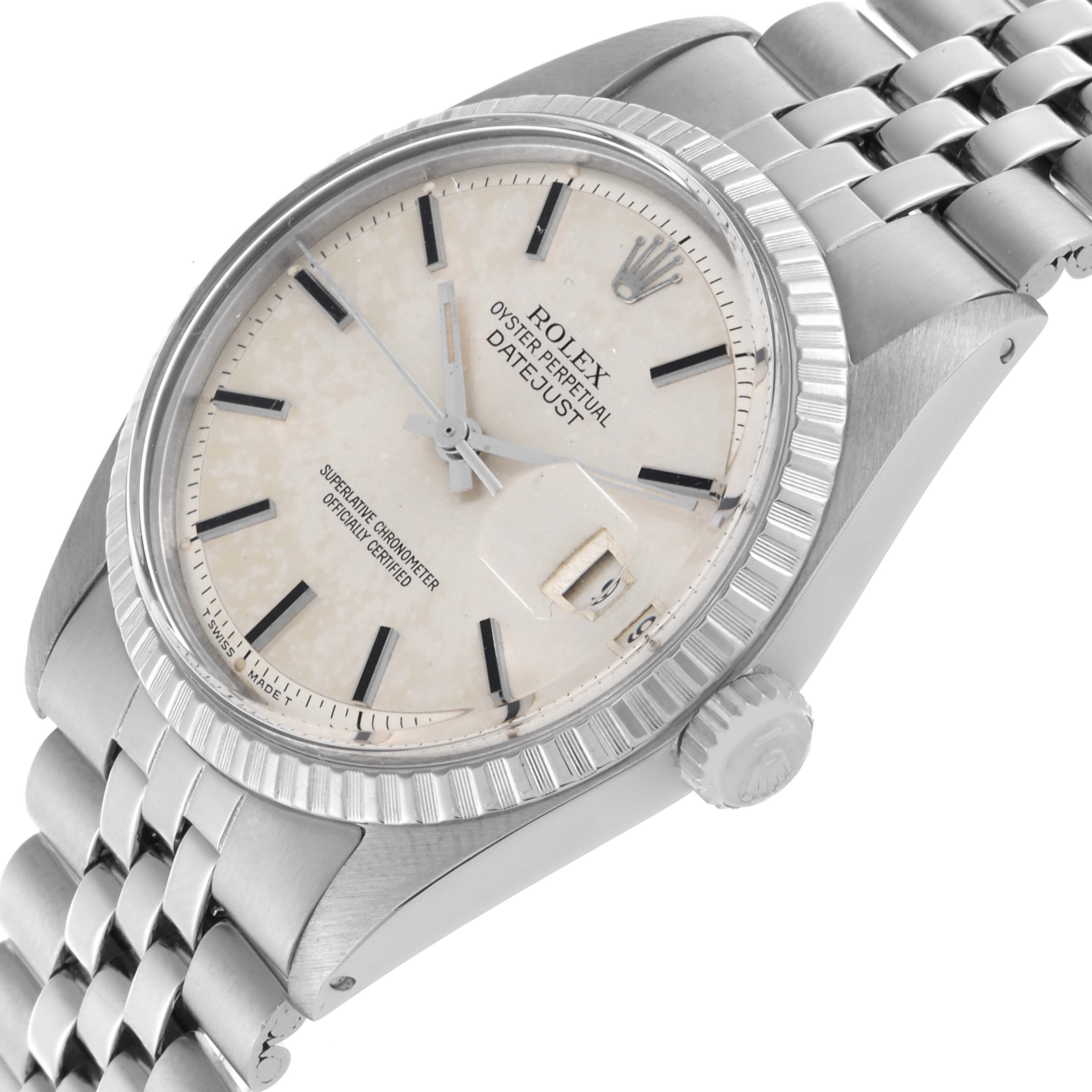 The Rolex Vintage Collection 1603 Men's Stainless Steel Silver Dial 1603 Men's Stainless Steel Silver Dial model is shown at an angled view, displaying the dial, bezel, crown, and part of the bracelet.