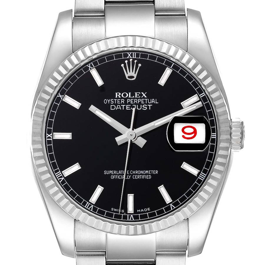 Rolex Datejust Steel White Gold Black Dial Mens Watch 116234 SwissWatchExpo