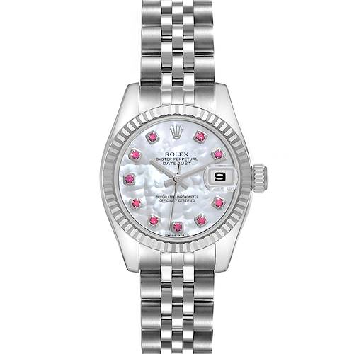 Photo of Rolex Datejust Steel White Gold Mother of Pearl Ruby Dial Ladies Watch 179174