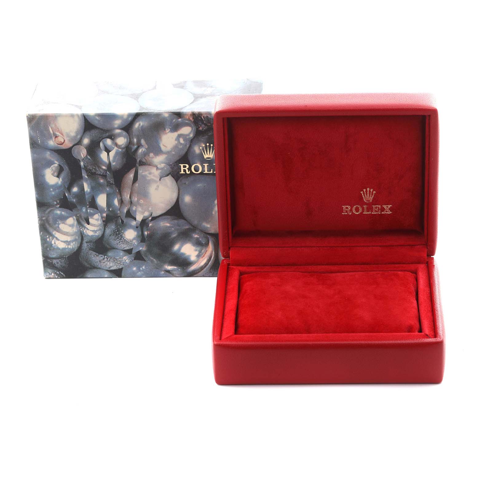 This image shows the open box and packaging for a Rolex Datejust 79173 Women's Steel and Gold (two tone) Champagne Dial 79173 Women's Steel and Gold (two tone) Champagne Dial watch from a front angle.