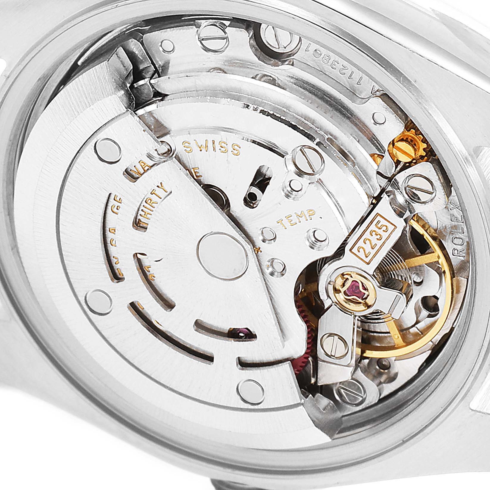 This image shows the inner mechanical movement components of the Rolex Datejust 79173 Women's Steel and Gold (two tone) Champagne Dial 79173 Women's Steel and Gold (two tone) Champagne Dial watch from a close-up angle.