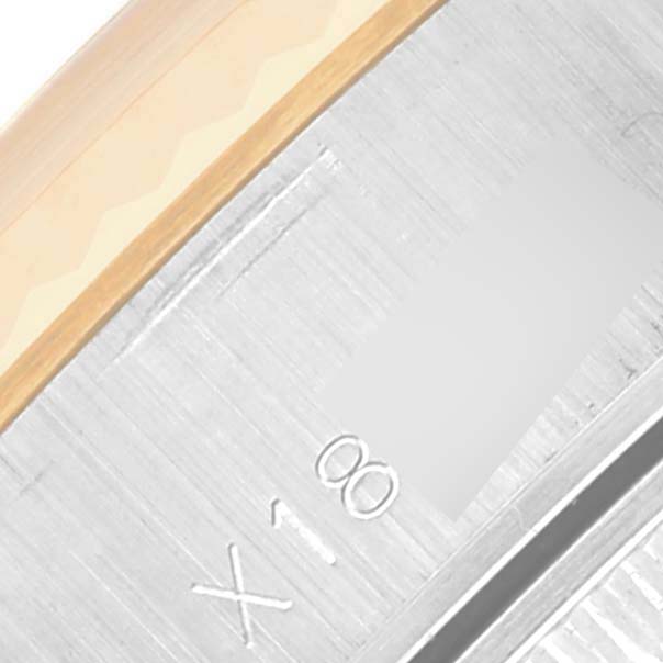 The image shows a close-up angle of the bracelet and clasp of a Rolex Datejust 69173 Women's Steel and Gold (two tone) White Dial 69173 Women's Steel and Gold (two tone) White Dial watch, highlighting its metal texture.