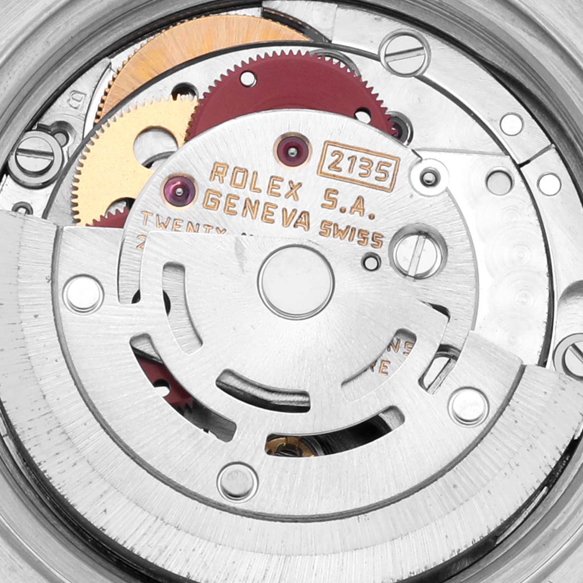 The image shows the internal mechanism and rotor of a Rolex Datejust 69173 Women's Steel and Gold (two tone) White Dial 69173 Women's Steel and Gold (two tone) White Dial watch movement.