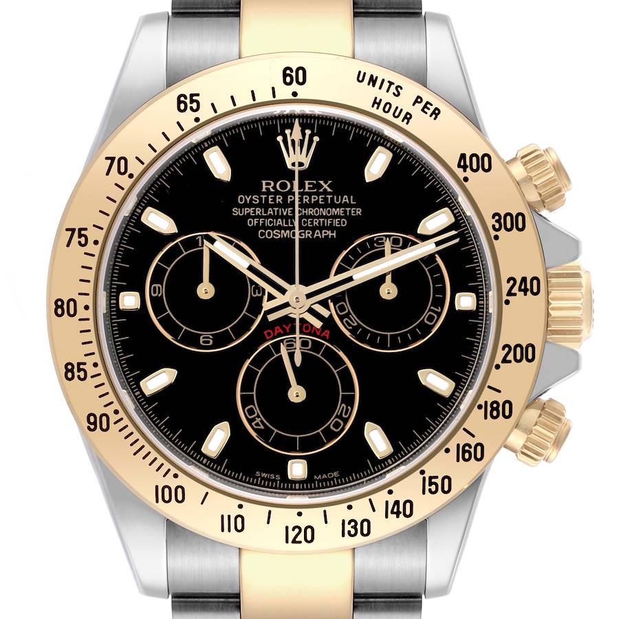 Rolex Daytona Steel Yellow Gold Black Dial Mens Watch 116523 Box Card SwissWatchExpo