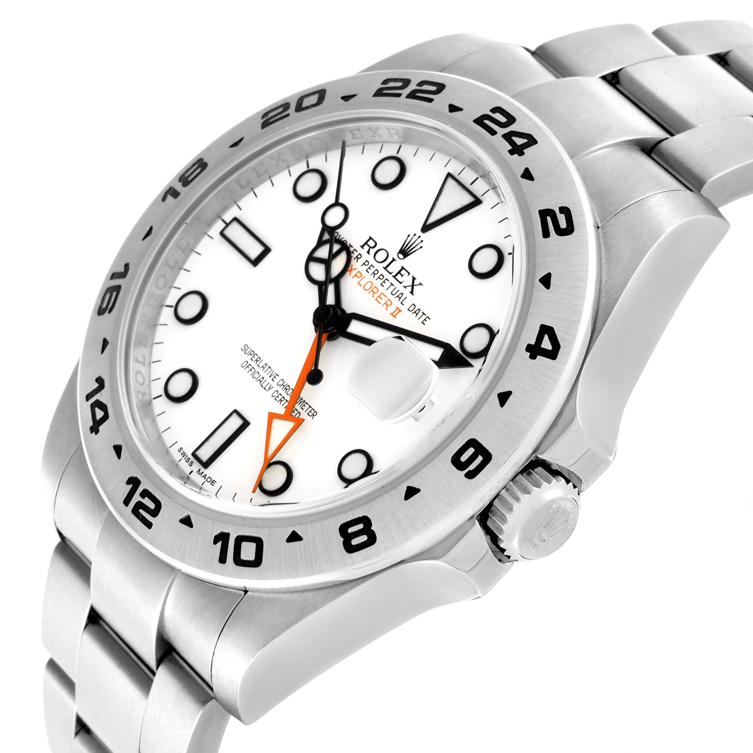 The Rolex Explorer 216570 Men's Stainless Steel White Dial 216570 Men's Stainless Steel White Dial model is shown from a slight angle, displaying the face, bezel, crown, and part of the bracelet.