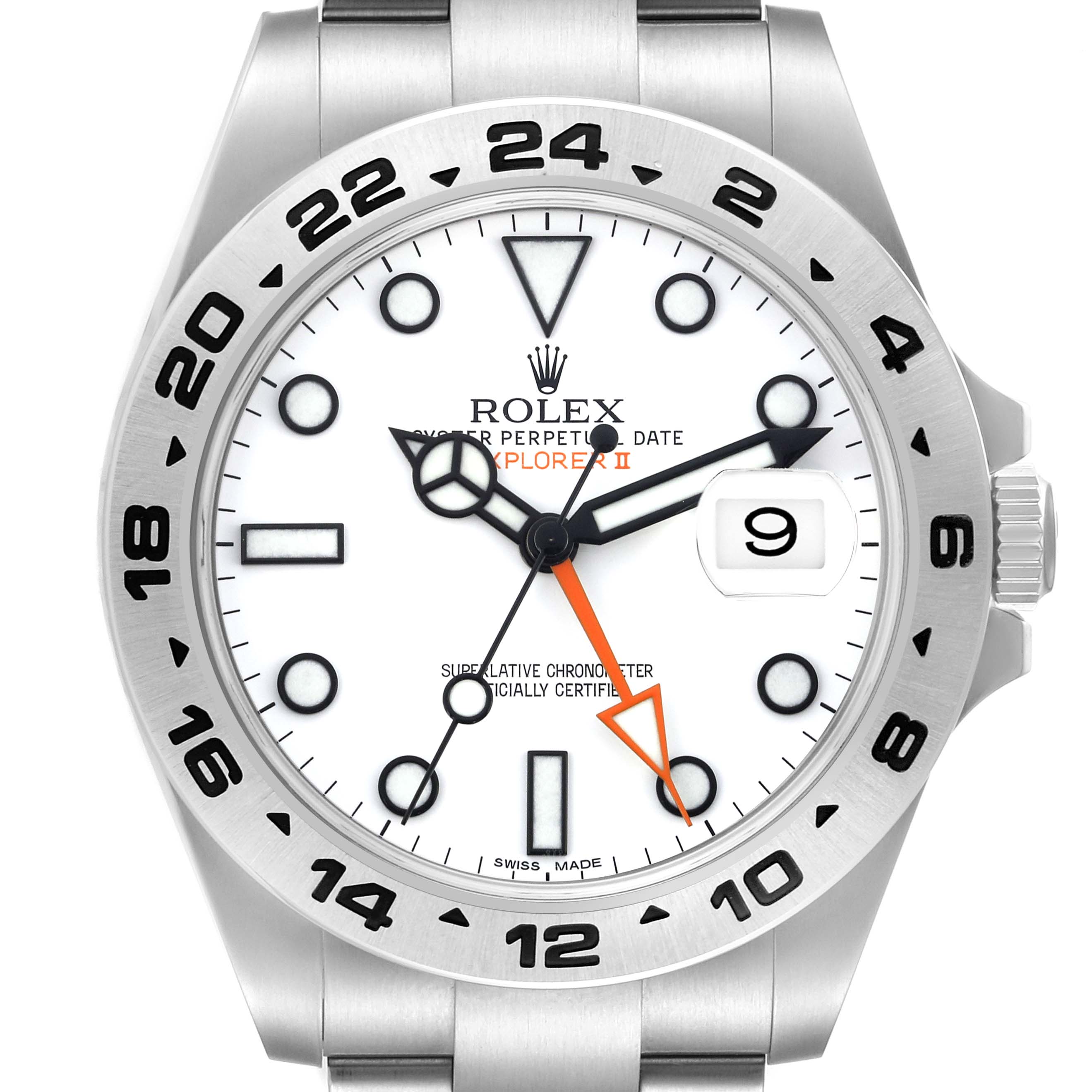 The image shows a front view of the Rolex Explorer 216570 Men's Stainless Steel White Dial 216570 Men's Stainless Steel White Dial II, highlighting the dial, case, and bezel details prominently.