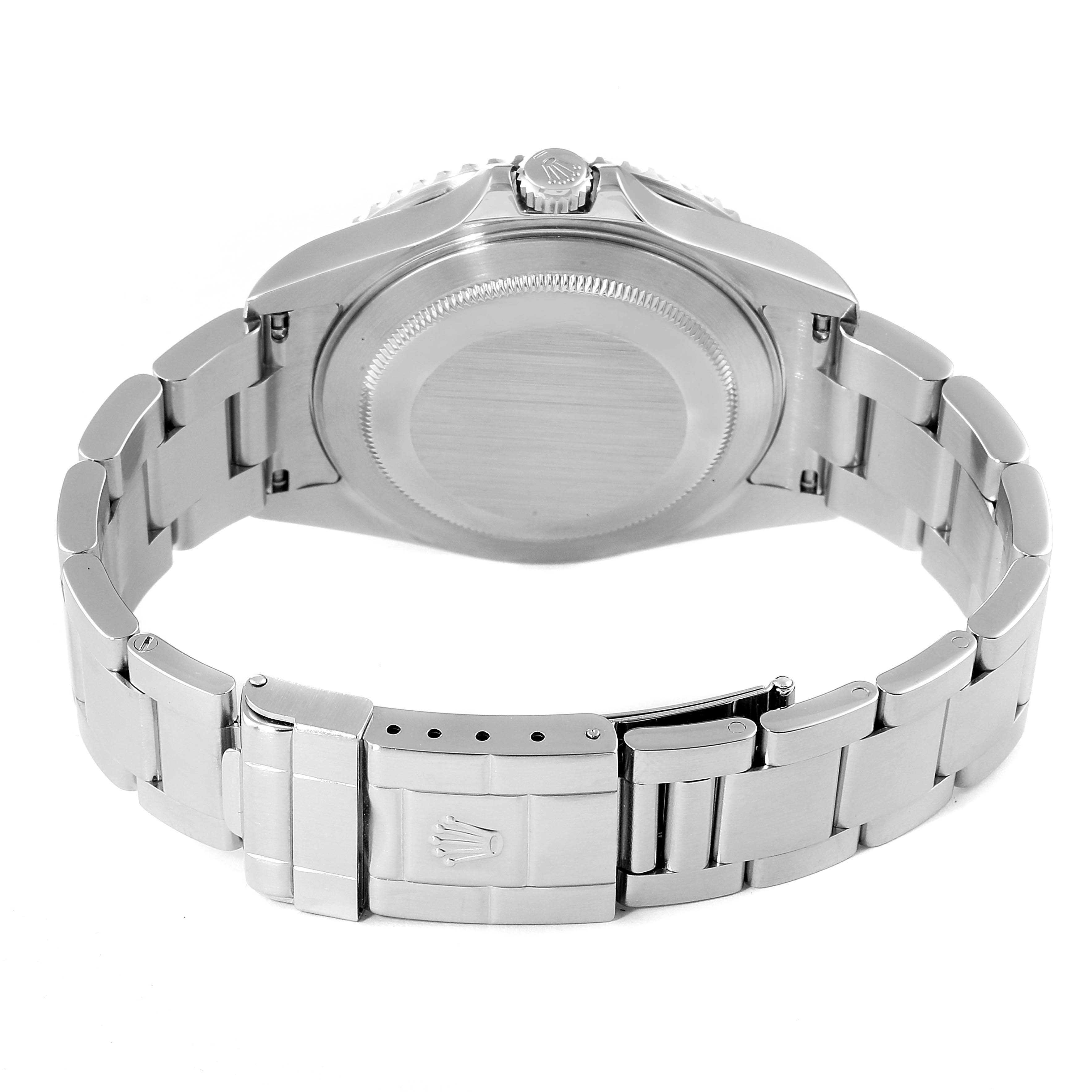 The image shows the back view of a Rolex GMT-Master 16710 Men
s Stainless Steel Black Dial 16710 Men
s Stainless Steel Black Dial, focusing on the case, bracelet, and clasp.