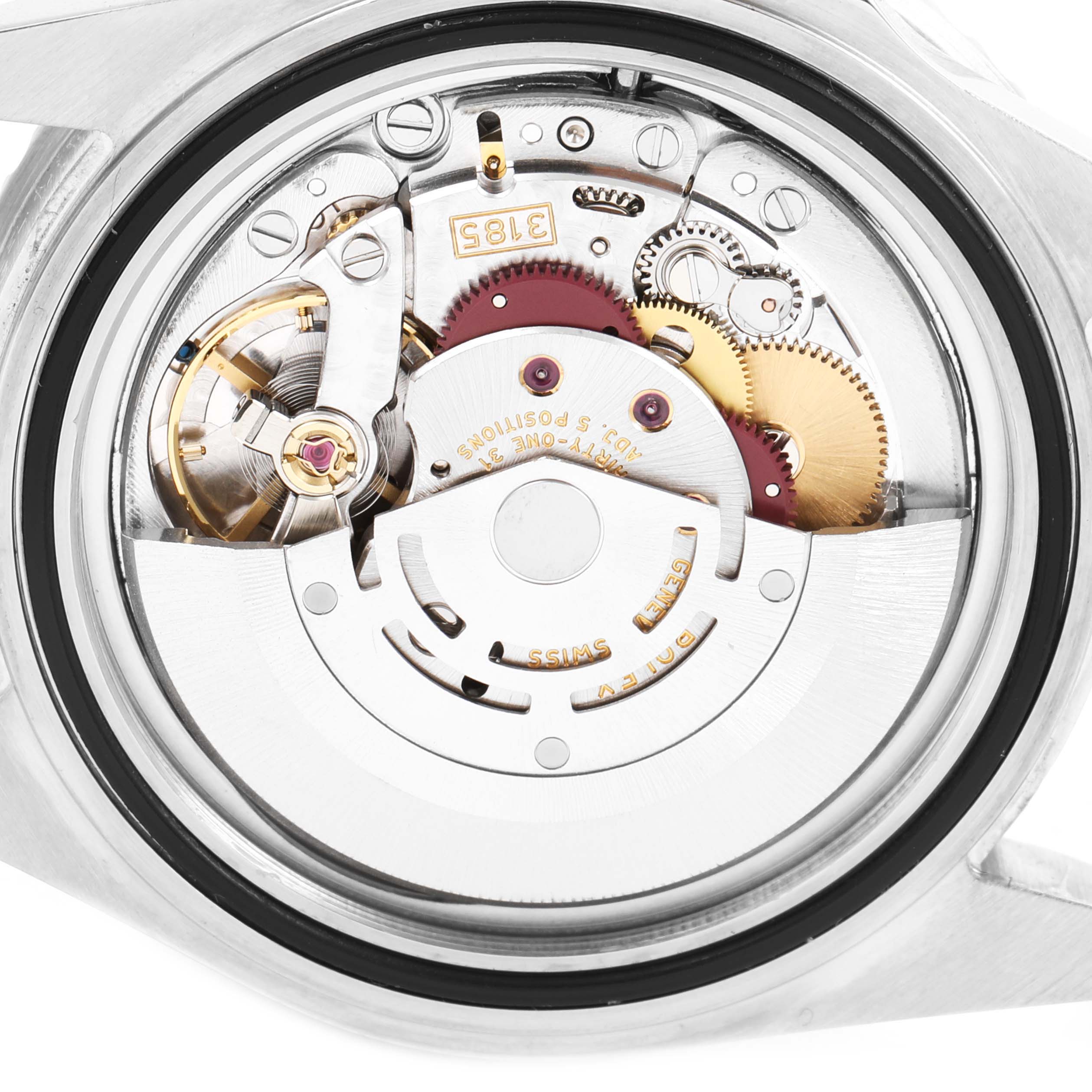 This image shows the movement of a Rolex GMT-Master 16710 Men
s Stainless Steel Black Dial 16710 Men
s Stainless Steel Black Dial model from a bottom angle.