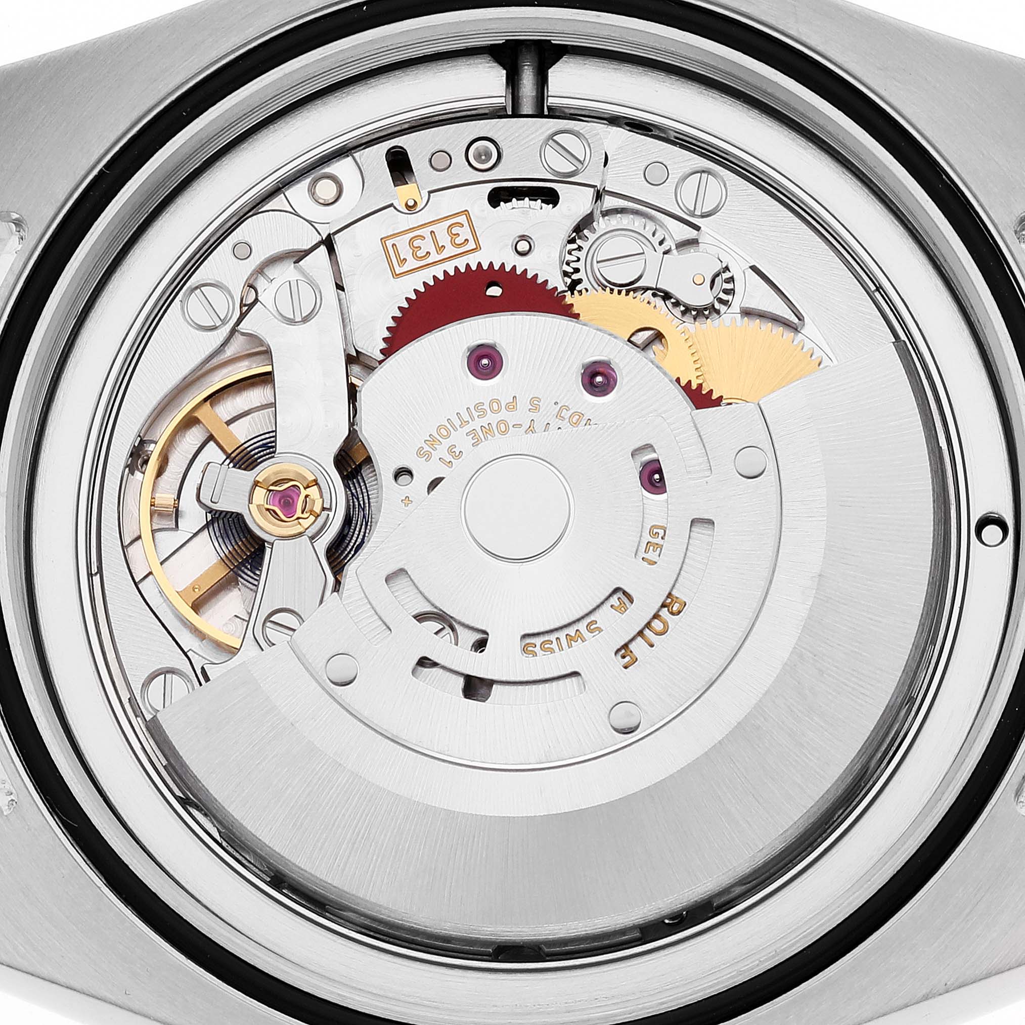 The image shows a close-up view of the internal mechanical movement of a Rolex Air-King 116900 Men's Stainless Steel Black Dial 116900 Men's Stainless Steel Black Dial watch.