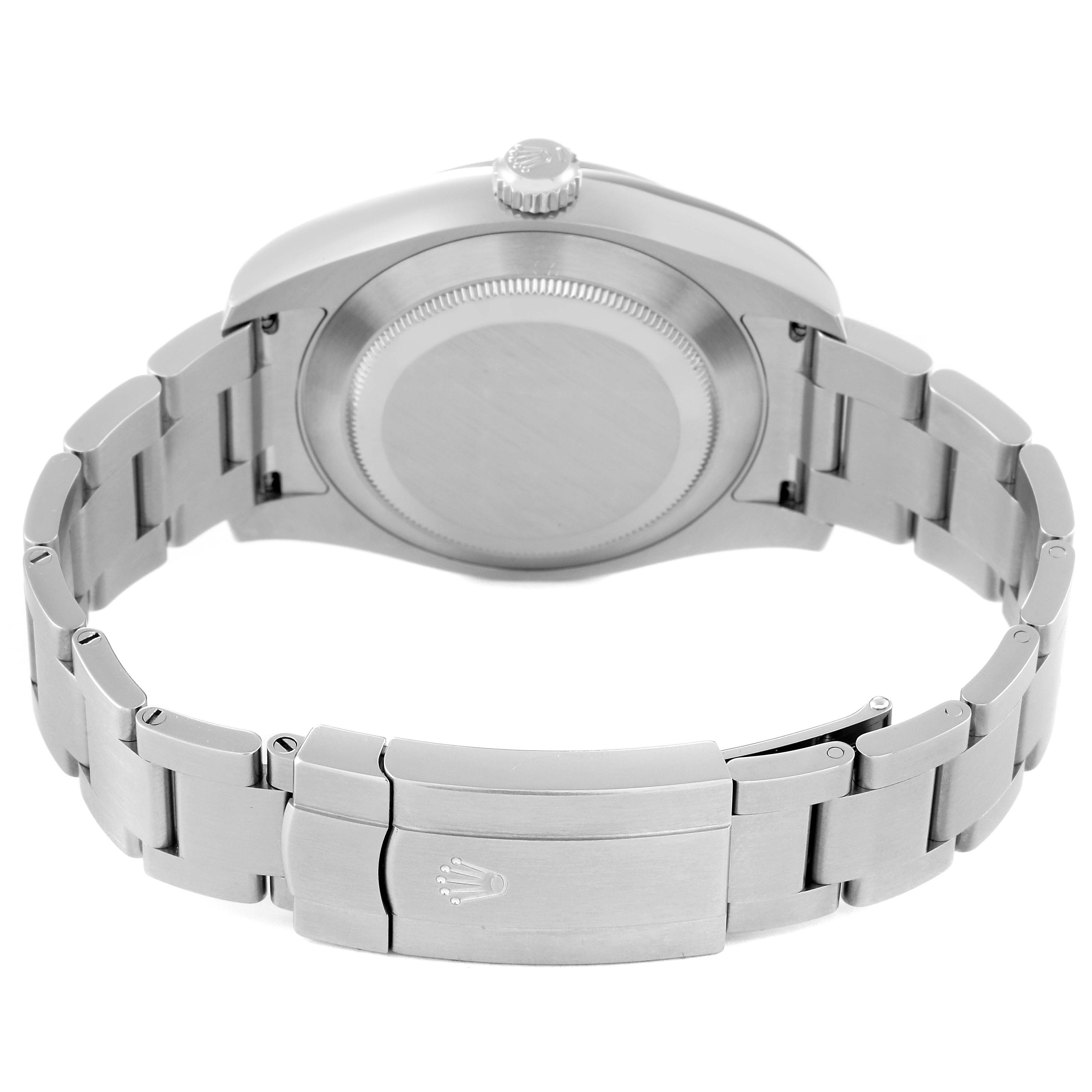 This image shows the back and bracelet clasp of the Rolex Air-King 116900 Men's Stainless Steel Black Dial 116900 Men's Stainless Steel Black Dial watch, viewed from a rear angle.