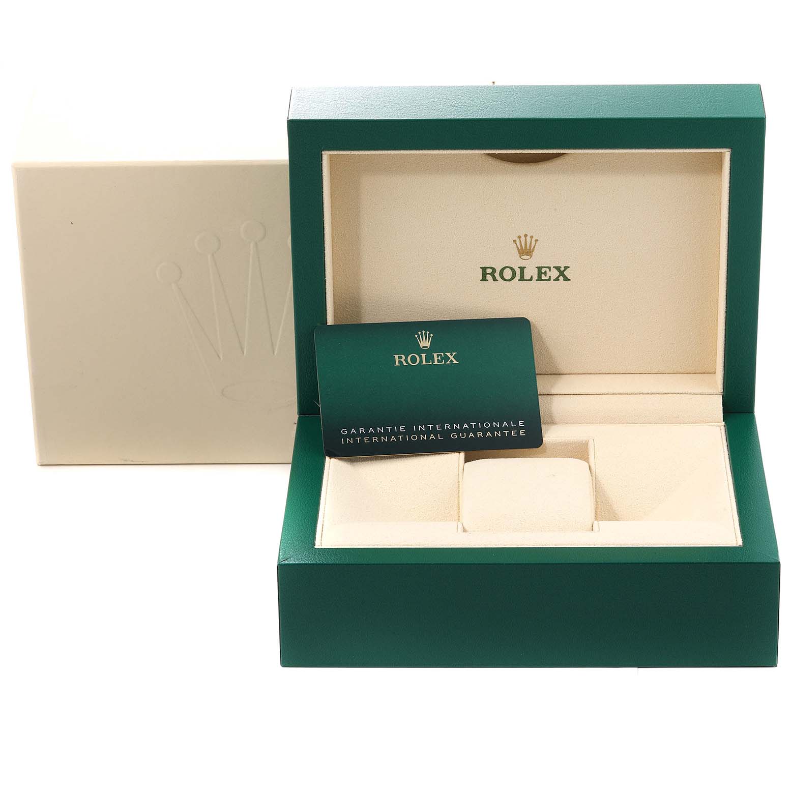 The image shows the packaging box and guarantee card for the Rolex Air-King 116900 Men's Stainless Steel Black Dial 116900 Men's Stainless Steel Black Dial watch.