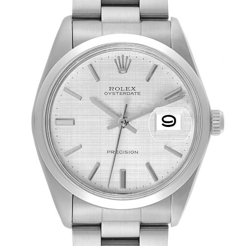 The Rolex Vintage Collection model is shown from a top-down angle, displaying the watch face, bezel, bracelet, and crown.