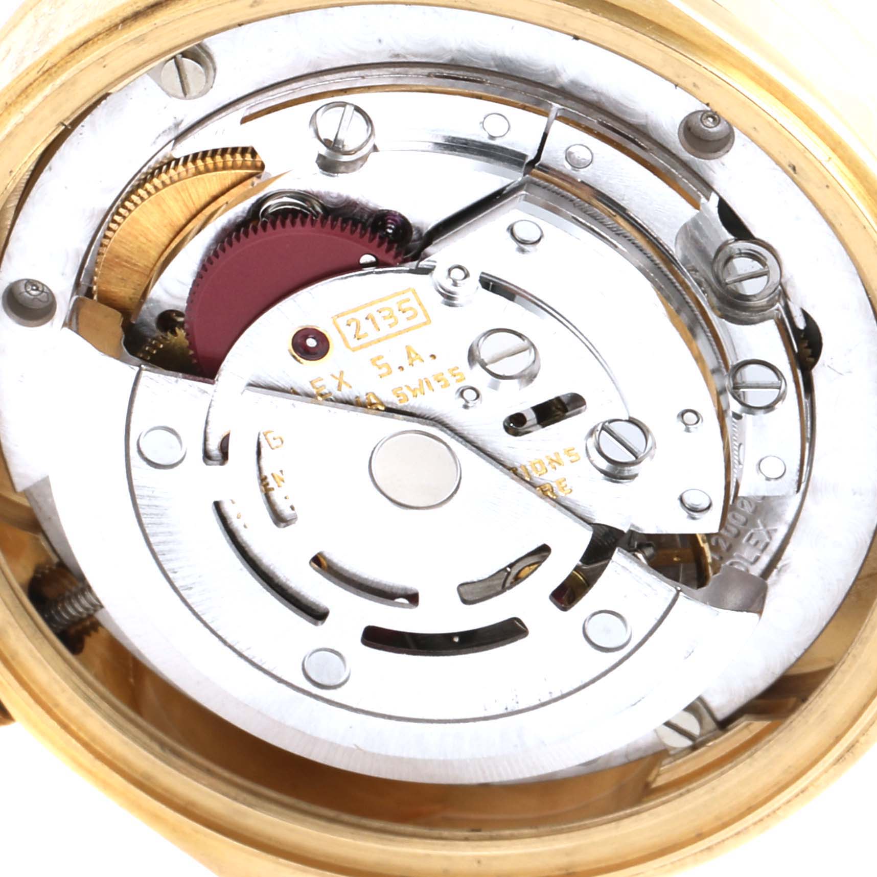 This image shows the movement and internal mechanics of a Rolex President 68278 Women's Yellow Gold Champagne Dial 68278 Women's Yellow Gold Champagne Dial model watch from a close-up, top-down angle.