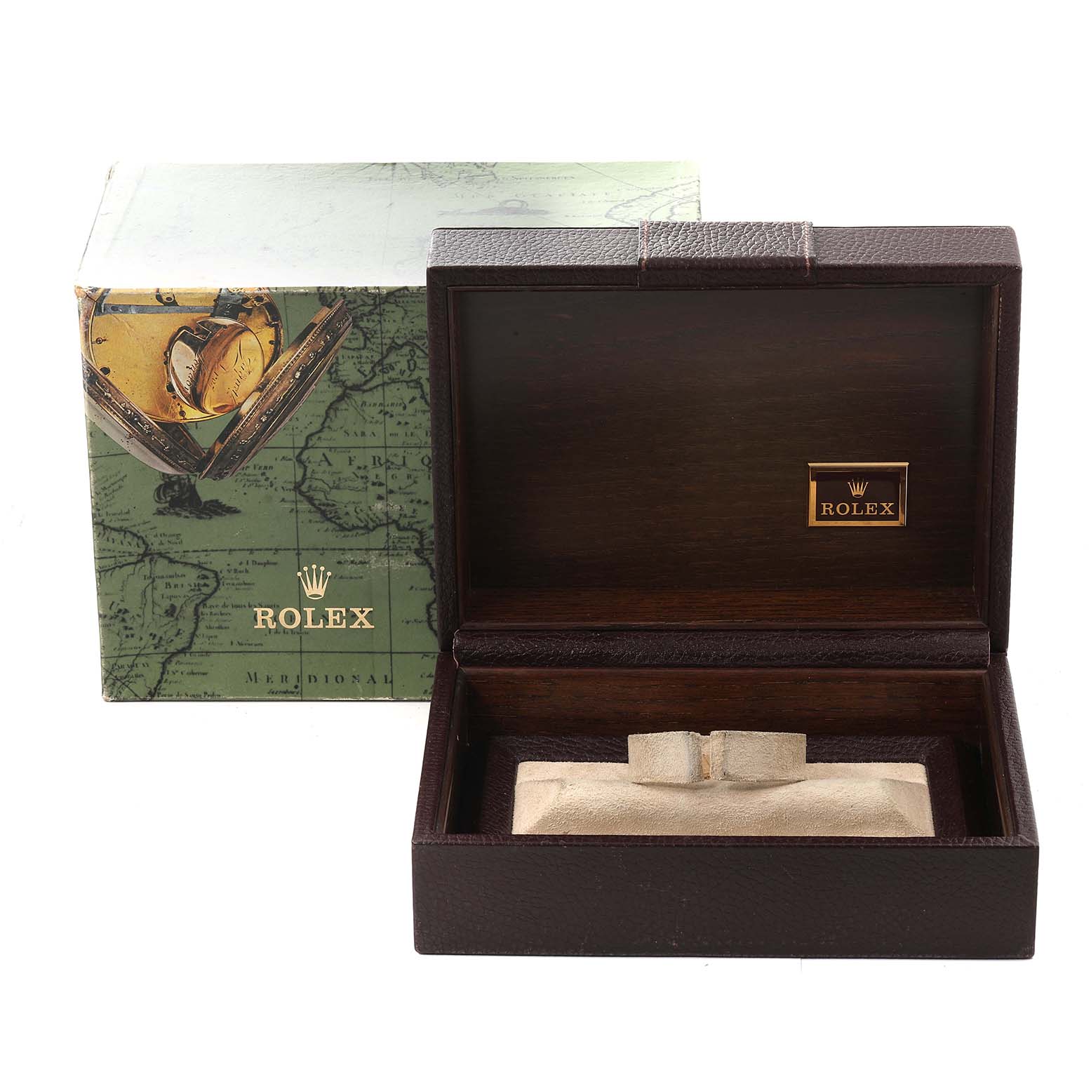 The image shows the Rolex President 18238 Men's Yellow Gold Champagne Dial 18238 Men's Yellow Gold Champagne Dial watch box and its outer packaging from a top-front angle.