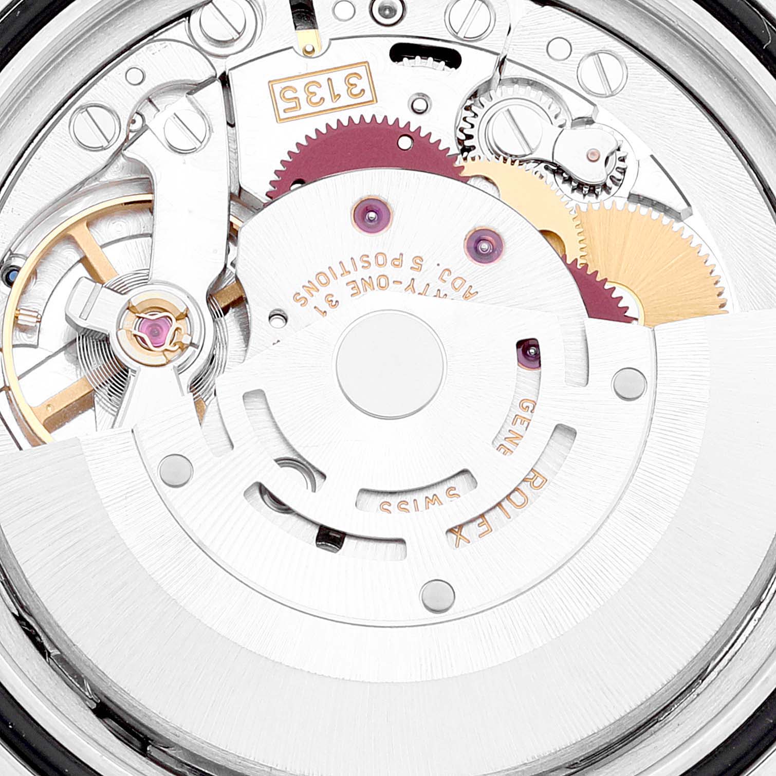 The image shows the internal mechanism and movement of the Rolex Submariner 16610 Men
s Stainless Steel Black Dial 16610 Men
s Stainless Steel Black Dial watch from a close-up angle.