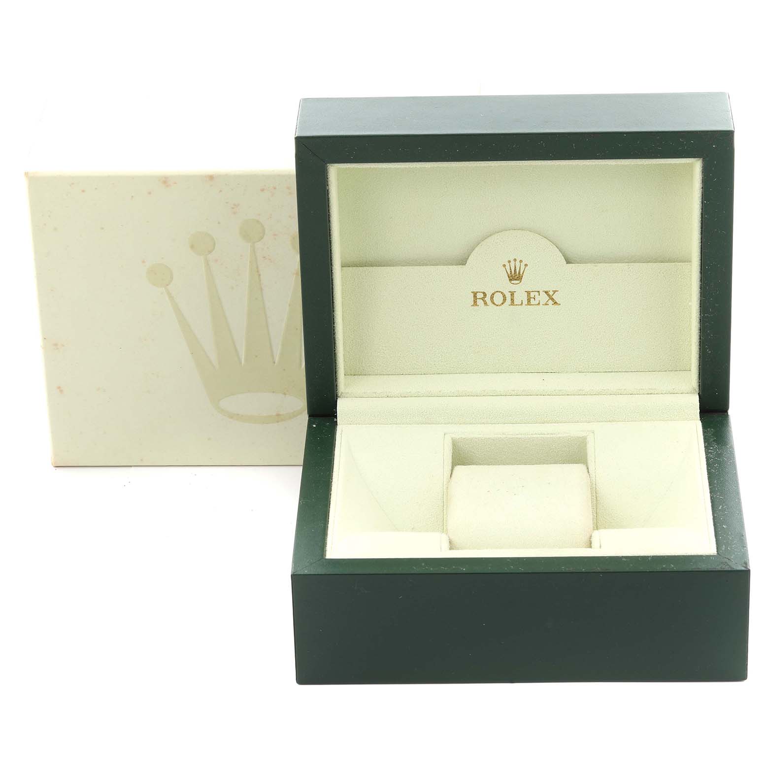 The image shows an open Rolex Submariner 16610T Men's Stainless Steel Black Dial 16610T Men's Stainless Steel Black Dial watch box, displaying the interior and a separate outer box.