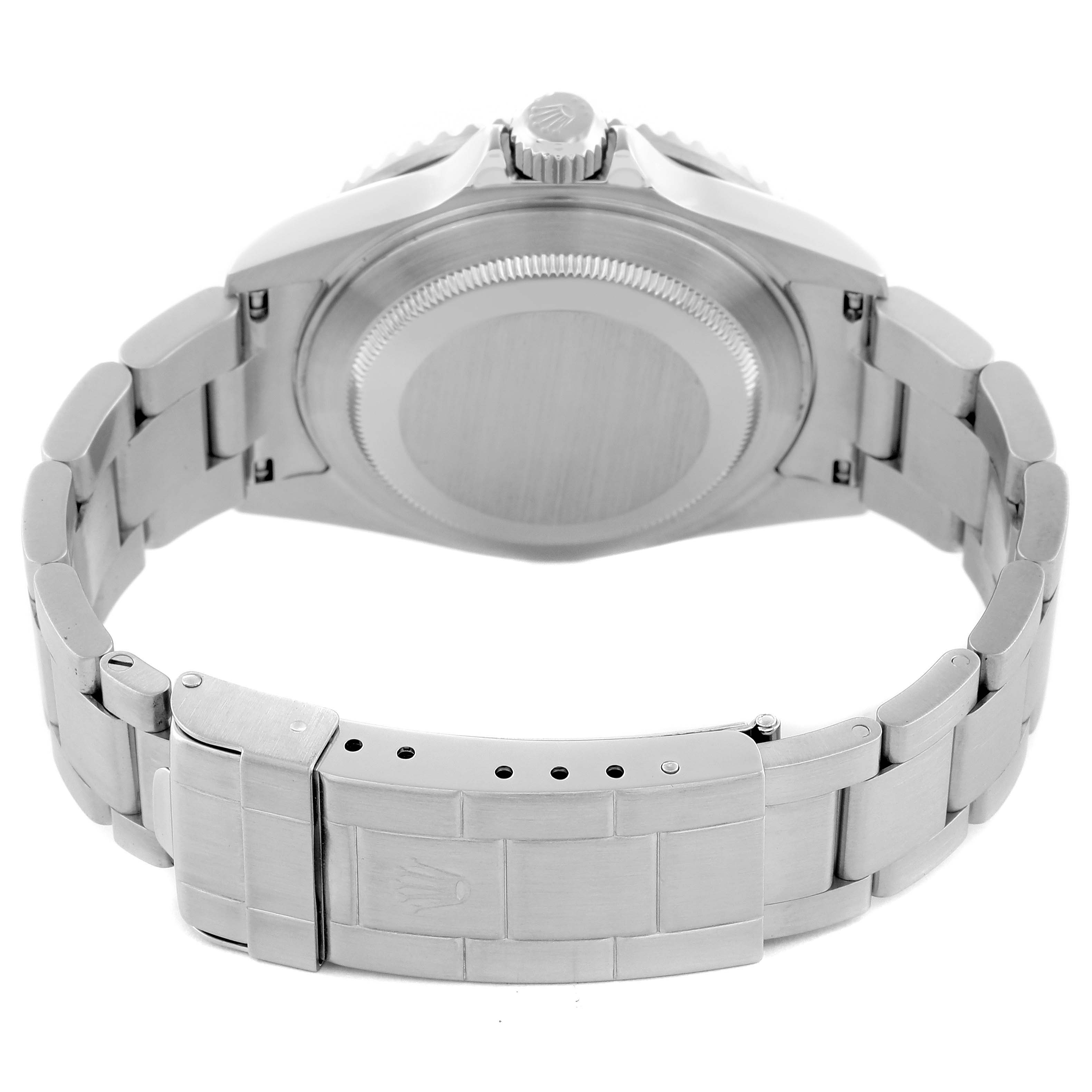 The image shows the back and bracelet of a Rolex Submariner 16610T Men's Stainless Steel Black Dial 16610T Men's Stainless Steel Black Dial watch from a rear angle.