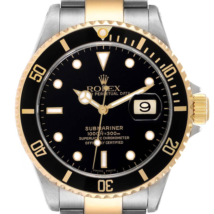 Rolex Submariner Steel Yellow Gold Black Dial Mens Watch 16613 Box Papers SwissWatchExpo
