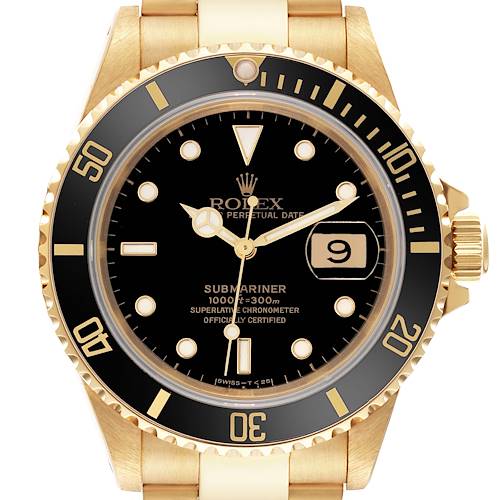 The Rolex Submariner watch is shown head-on, displaying the face, bezel, crown, and part of the bracelet.