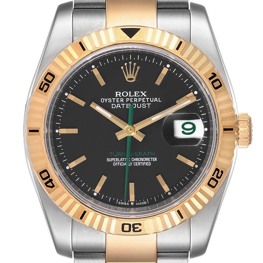 Rolex Turnograph Datejust Steel Yellow Gold Green Hand LE Watch 116263 Box Card SwissWatchExpo